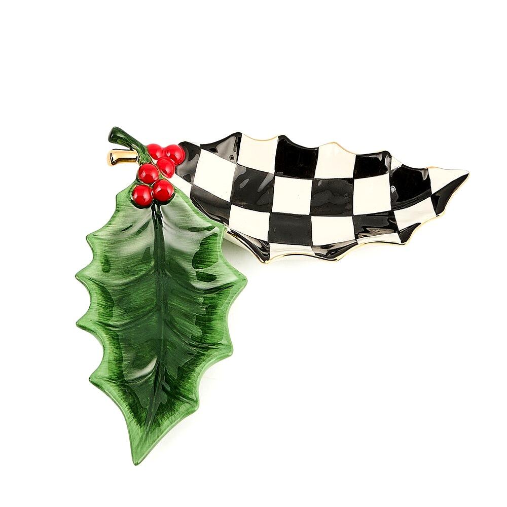 NEW Mackenzie-Childs Holly Leaf Ceramic Trinket Tray